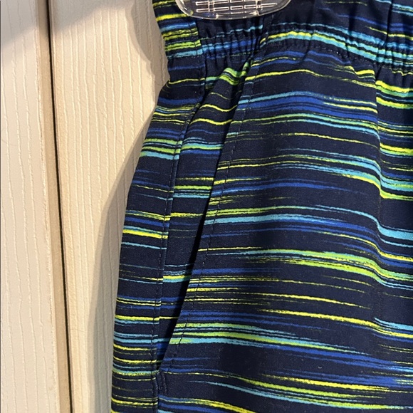 LANDS' END Blue Green Striped Board Shorts Bathing Suit Athletic Pull On 10 12 - Picture 5 of 10